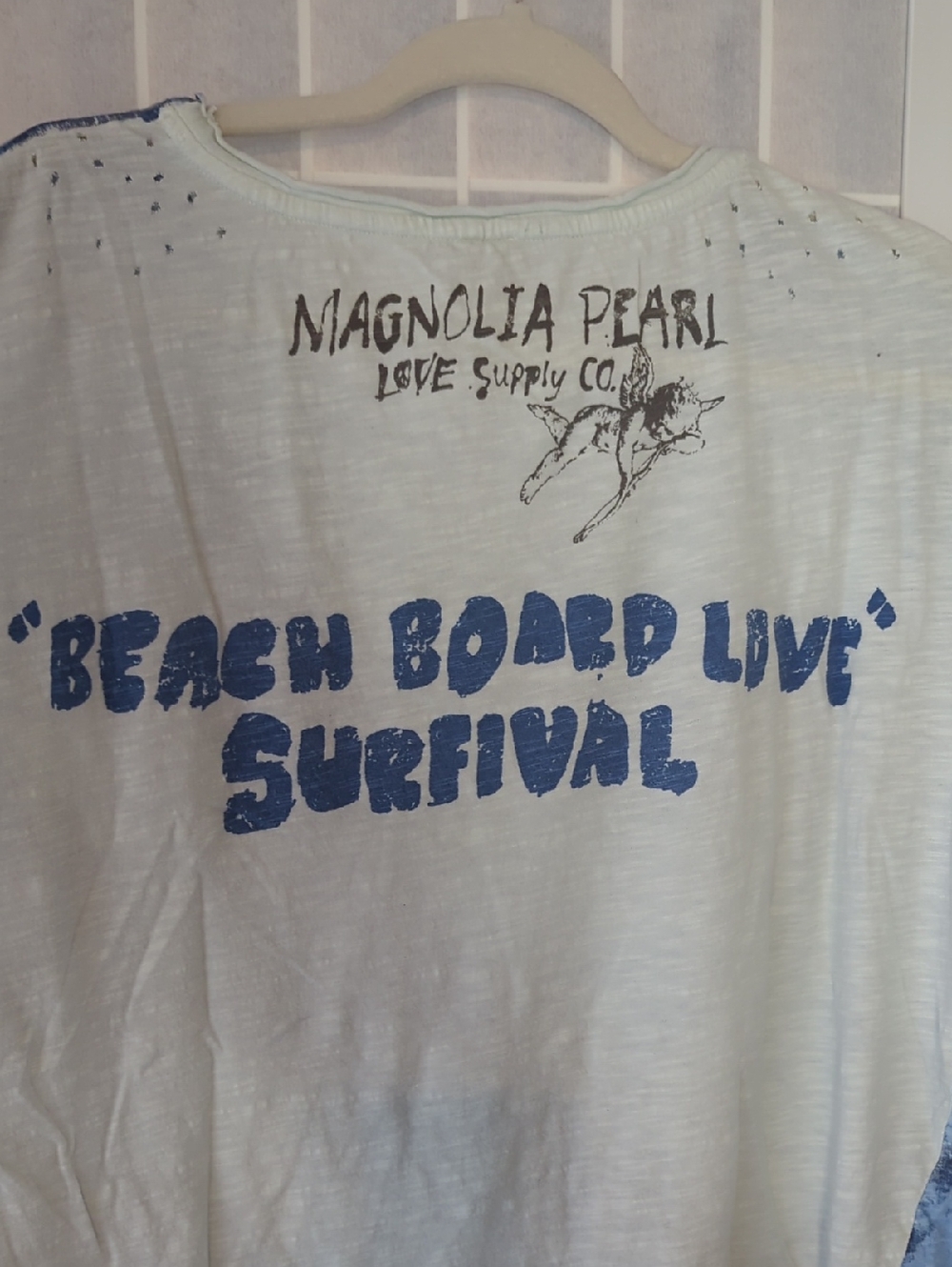 Magnolia Pearl Locals Only White Crewneck Tee with Subtle Pale Blue Trim - Picture 8 of 9